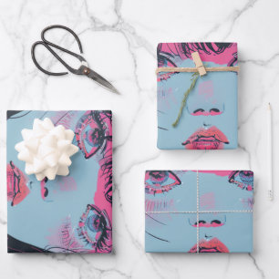 Pastell-Anime-Mädchen-mit-Strickmütze-Kunst Geschenkpapier Set