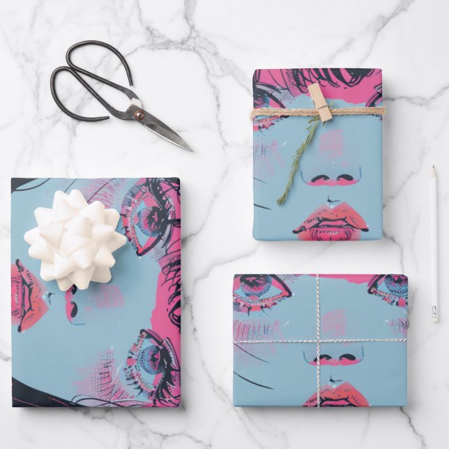 Pastell-Anime-Mädchen-mit-Strickmütze-Kunst Geschenkpapier Set (Vorderseite)