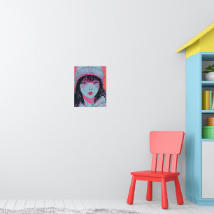 Pastell-Anime-Mädchen-mit-Strickmütze-Kunst Poster