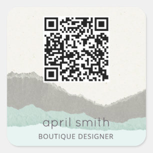 Pastell-Aqua-Kraft-Berg-Welle-Risskante-QR-Code Quadratischer Aufkleber