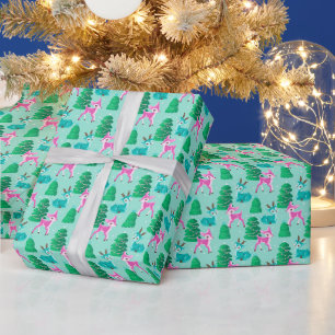 Pastell-Aqua-vintage-Retro-Weihnachtsrentier Geschenkpapier