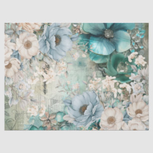 Pastell Aquamarin & Blue Watercolor Florals Tissue Seidenpapier