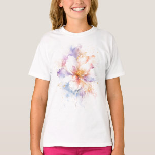 Pastell-Aquarell-Blume mit goldenen Akzenten Kunst T-Shirt