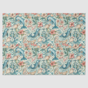 Pastell-Aquarell-Blumen-Delfine-Decoupage Seidenpapier