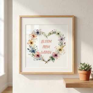 Pastell-Aquarell-Blumen-Herz-Kranz-Blüten-Zitat Poster