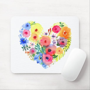 Pastell-Aquarell-Blumen-Herz-Kranz Mousepad