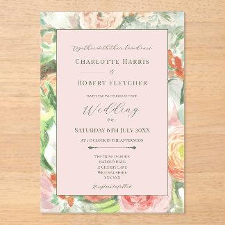 Pastell-Aquarell-Blumen-Hochzeitseinladung Acryleinladungen