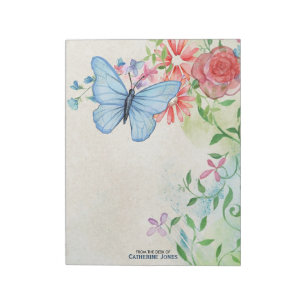 Pastell-Aquarell-Blumen & Schmetterling Pergamen Notizblock