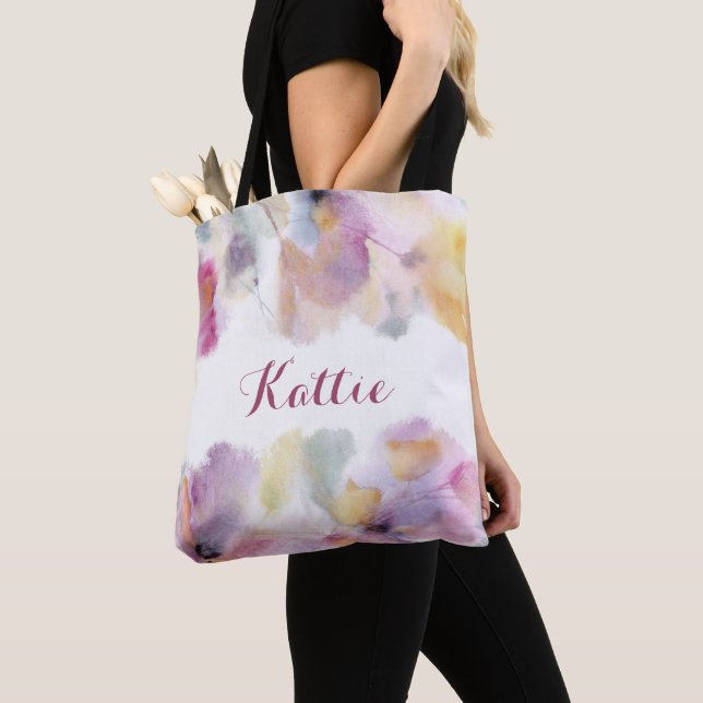 Pastell-Aquarell-Blumen-Tasche  (Von Nahem)