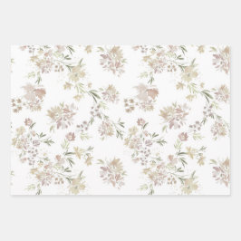 Pastell-Aquarell-Blumen-Verpackungspapier von 3 Geschenkpapier Set