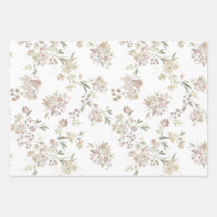 Pastell-Aquarell-Blumen-Verpackungspapier von 3 Geschenkpapier Set