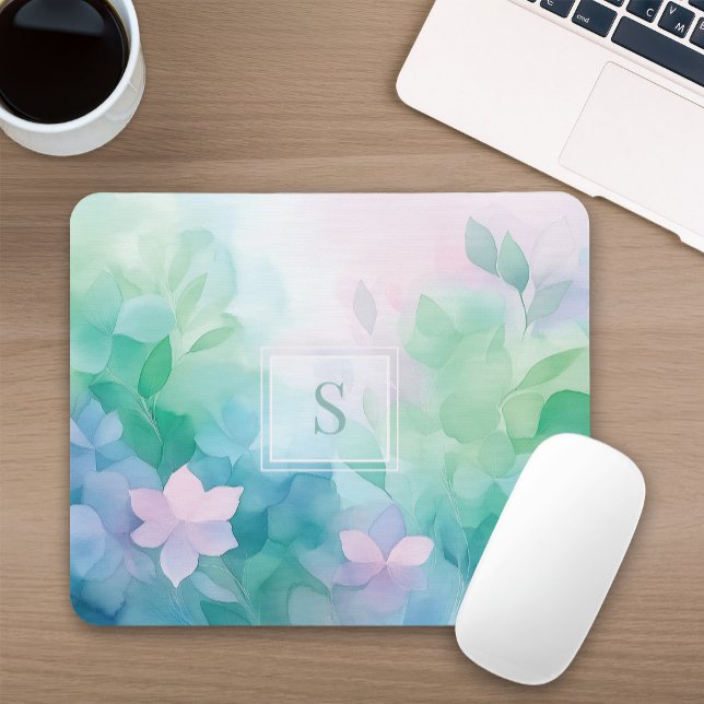 Pastell-Aquarell-Blumenmonogramm-Mauspad Mousepad (Von Creator hochgeladen)
