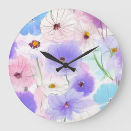 Pastell-Aquarell-Blumenmuster Große Wanduhr