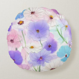 Pastell-Aquarell-Blumenmuster Rundes Kissen