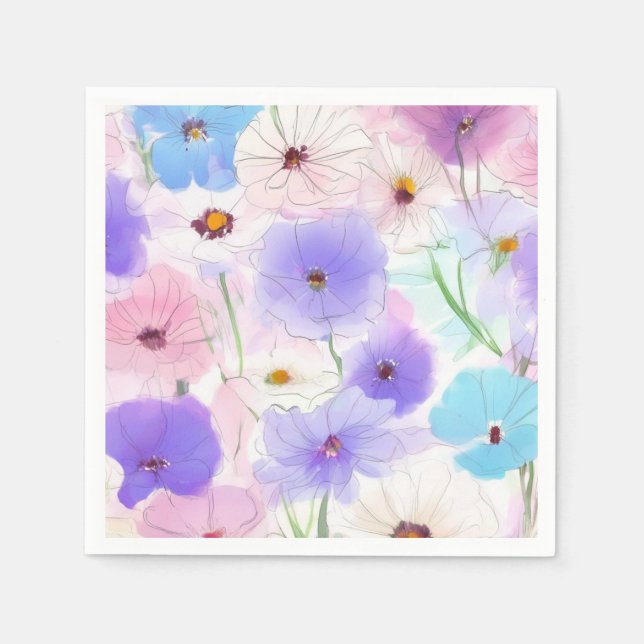 Pastell-Aquarell-Blumenmuster  Serviette (Vorderseite)