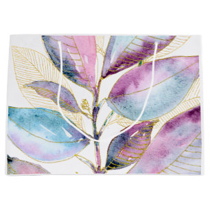 Pastell-Aquarell-Botanik-Blätter-Spiralblock Große Geschenktüte