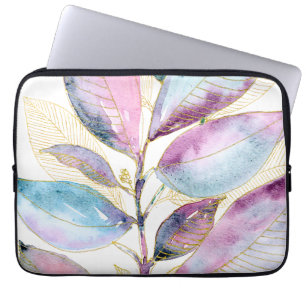 Pastell-Aquarell-Botanik-Blätter-Spiralblock Laptopschutzhülle