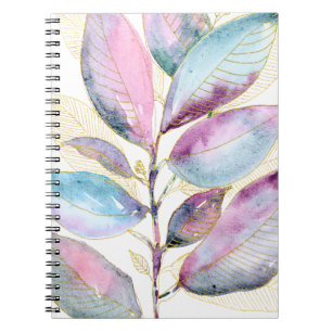 Pastell-Aquarell-Botanik-Blätter-Spiralblock Notizblock