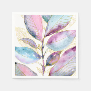 Pastell-Aquarell-Botanik-Blätter-Spiralblock Serviette