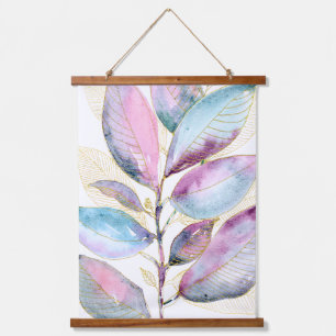 Pastell-Aquarell-Botanik-Blätter-Spiralblock Wandteppich Mit Holzrahmen