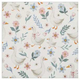Pastell-Aquarell-Gans und Blumen auf Weiß Stoff