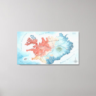 Pastell-Aquarell-Karte von Islands Golden Circle  Leinwanddruck