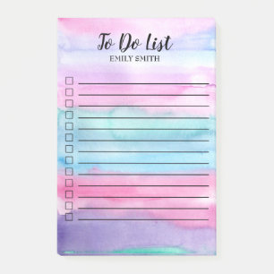 Pastell-Aquarell-Rosa-Blau-Lila-Kontrollkästchen T Post-it Klebezettel