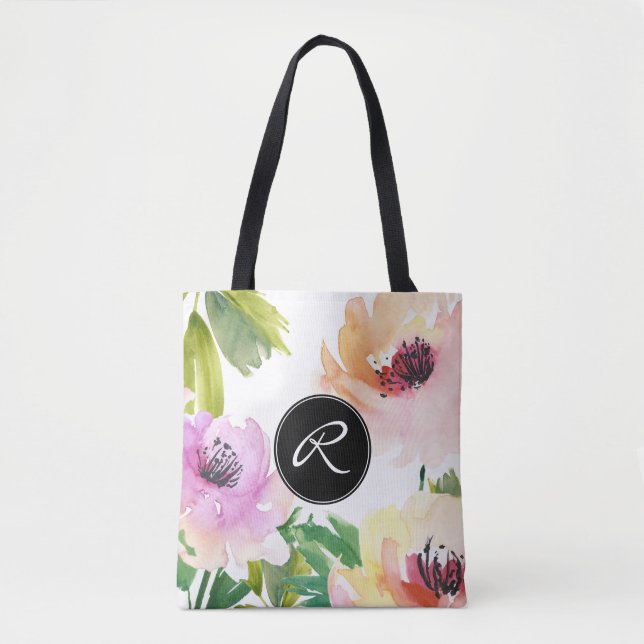 Pastell Aquarell Rose Floral mit Monogramm (Vorderseite)
