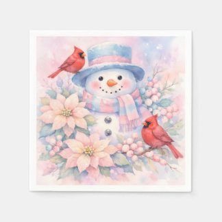 Pastell-Aquarell-Schneemann, Weihnachtsstern und K Serviette