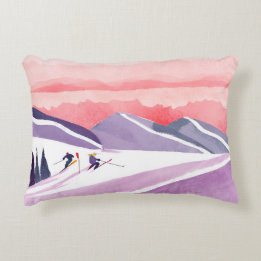 Pastell-Aquarell-Ski-Berg-Sonnenuntergang Dekokissen