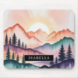 Pastell-Aquarell-Sonnenuntergangs-Gebirge-Mauspad Mousepad