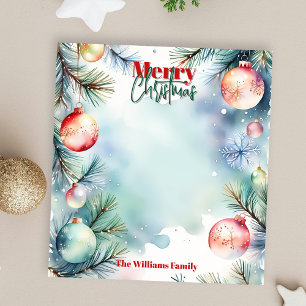 Pastell-Aquarell-Tannenbaum-Schmuck Familienfeiert Notizblock