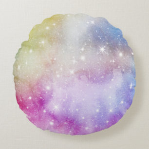 Pastell-Aquarell- und Galaxie-Nebel-Abstraktmuster Rundes Kissen