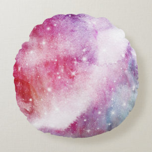 Pastell-Aquarell- und Galaxie-Nebel-Abstraktmuster Rundes Kissen
