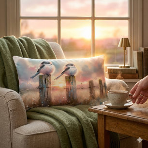 Pastell-Aquarell-Vögel Zaunpfosten Sonnenuntergang Lendenkissen