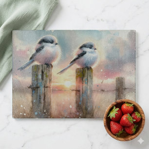 Pastell-Aquarell-Vögel Zaunpfosten Sonnenuntergang Schneidebrett