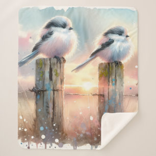 Pastell-Aquarell-Vögel Zaunpfosten Sonnenuntergang Sherpadecke