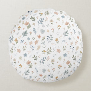 Pastell-Aquarell-Wildblumen-Nahtloses Muster Rundes Kissen