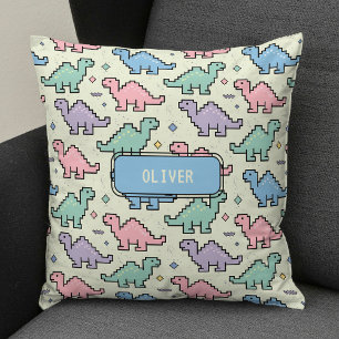 Pastell-Arcade-Dinosaur-Pixel-Silhouetten-Muster Kissen