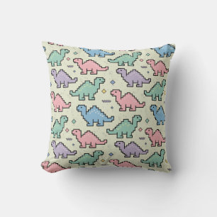 Pastell-Arcade-Dinosaur-Pixel-Silhouetten-Muster Kissen