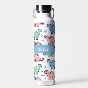 Pastell-Arcade-Dinosaur-Pixel-Silhouetten-Muster Trinkflasche