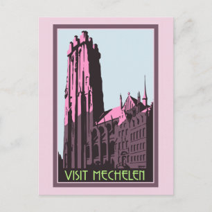 Pastell Art Deco Besuch Mechelen Belgien Reise-Wer Postkarte