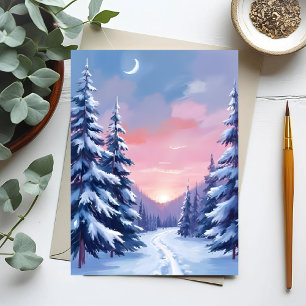 Pastell-Awinteruntergang   Naturmalerei Aquarell Postkarte