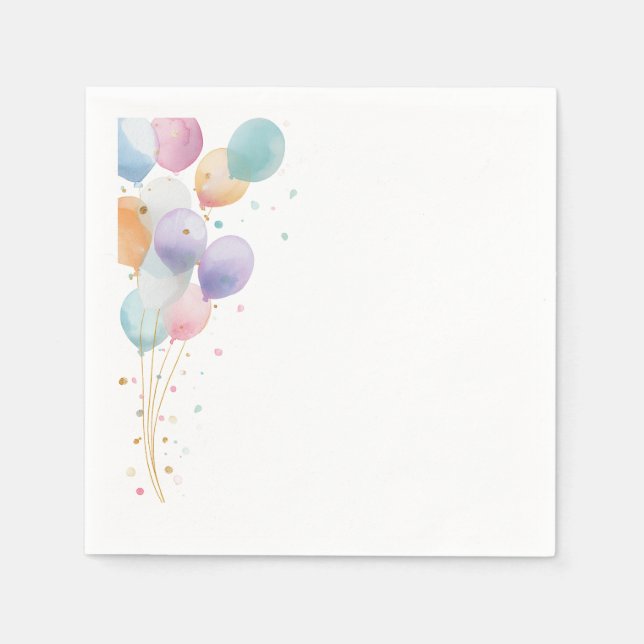 Pastell-Ballon-Geburtstags-Einladung Serviette (Vorderseite)