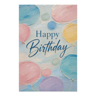 Pastell-Ballon-Geburtstags-Pinselstriche Poster