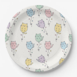Pastell-Ballon-Katzen-Muster Süßer minimalistische Pappteller