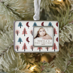 Pastell-Baum-Muster Baby`s erstes Weihnachten Foto Rahmen-Ornament Silber
