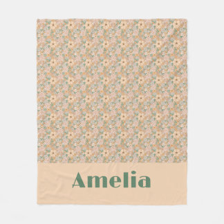 Pastell-Beige-Blumenmuster-Name Fleecedecke