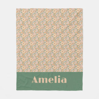 Pastell-Beige-Blumenmuster-Name Fleecedecke
