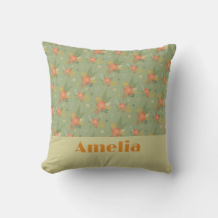 Pastell-Beige-Grün-Mint-Blumenmustername Kissen